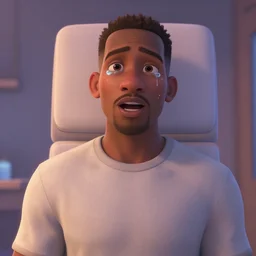 get _ out 2 0 1 7 _ chris is _ being _ hypnotized _ tears _ on _ his _ face _ mouth _ slightly _ agape _ daniel _ kaluuya _ medium _ portrait _ shot _ pixar _ disney style