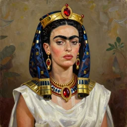 Bill Gates cosplaying as Cleopatra, oil on canvas, professional concept art, highly detailed, art in the style frida kahlo