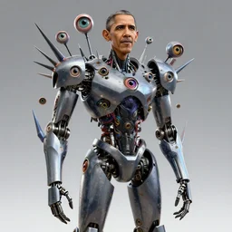 highly detailed barack obama with multiple eyes and spikes, limbs by alex gray, android jones, karol bak, ayami kojima, artgerm, concept art, sharp angles, robot, 3 d, octane render, 8 k, unreal engine