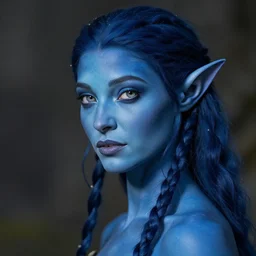 blue-skinned elf girl, blue girl, blue skin, blue