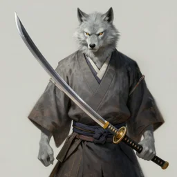 masterpiece painting of an Japanese Armored Werewolf wearing Kimono with a large Katana, light grey fur, featured in artstation, concept art by Greg Rutkowski, WLOP, Dan Mumford, Christophe Vacher