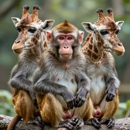 a surreal meme about monkeys with giraffe faces