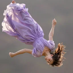 the girl falls down. flying face up. free flight. a very long lavender chiffon dress is blown away in the wind, tender colours, a highly detaile, by wenjun lin, by tom bagshaw, digital art, ultra - realistic