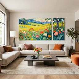 a beautiful modern living room with flowers, by jean delville, by edmund dulac, by jean giraud, by ellen jewett, landscape photography composition, vivid colors, octane render, redshift render