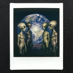 polaroid photograph of aliens visiting earth, 1 9 5 0