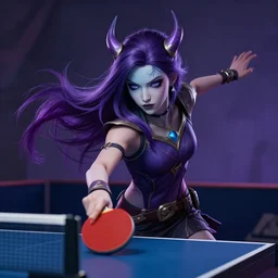 kaisa from league of legends, daughter of the void, portrait, playing table tennis