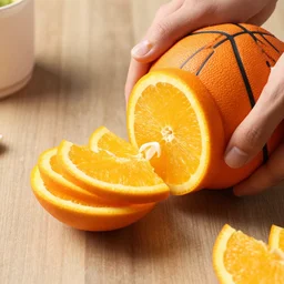 orange basketball being cut into orange slices