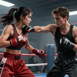 black haired woman punching a bad guy in a movie, highly detailed intricate, trending on artstation, action pose