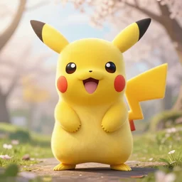 real life pikachu pokemon, cute!!!, heroic!!!, adorable!!!, playful!!!, chubby!!! fluffly!!!, happy!!!, cheeky!!!, mischievous!!!, ultra realistic!!!, spring time, slight overcast weather, golden hour, sharp focus