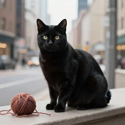 black cat in a city of yarn