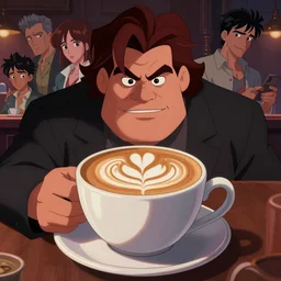 the notorious b. i. g. as a latte artwork in a cup of coffee, animation pixar style, shaded lighting poster by magali villeneuve, artgerm, jeremy lipkin and michael garmash, rob rey and kentaro miura style, trending on art station