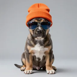 symmetry!! portrait of pitbull german shepherd husky puppy, sci - fi, sun glasses, orange beanie, intricate, elegant, highly detailed, digital painting, artstation, concept art, smooth, sharp focus, illustration, art by artgerm and greg rutkowski and alphonse mucha, 8 k