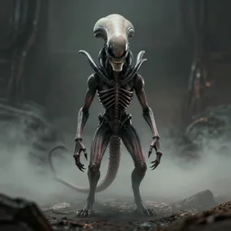 centered photorealistic xenomorph Cat inspired by Giger, sinister background, octane render, unreal engine 4k, volumetric light, fog, wide shot, detailed