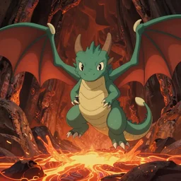 a wholesome animation key shot of a salamander dragon, lava, hollow earth, studio ghibli, pixar and disney animation, sharp, rendered in unreal engine 5, anime key art by greg rutkowski, bloom, dramatic lighting, volumetric lighting