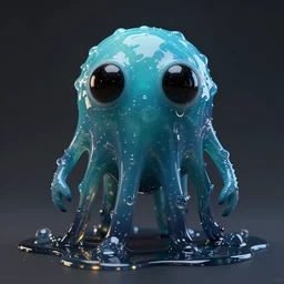 an ooze monster with black eyes and reflective liquid, imaginary concept villian