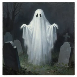 a mike campau painting of a strange ghost in a graveyard