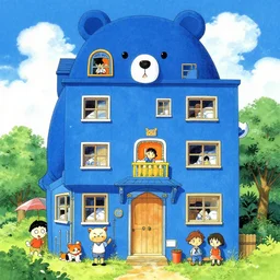 colorful art of bear in the big blue house by kentaro miura and yoji shinkawa and takehiko inoue and kim jung gi
