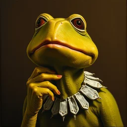 the school of kermit, renaissance painting, portrait, high definition, detailed, clean, natural tones,