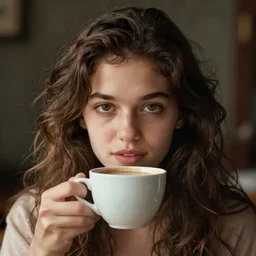 a person with cup of coffee instead of a head,