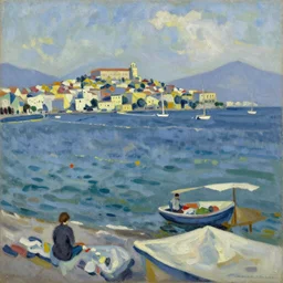 by the sea , Naples, Italy, Expressive impressionist style, painted with a palette knife