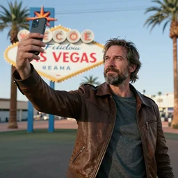 Mr Robert House from Fallout New Vegas, taking a selfie on the Las Vegas Strip, real, 8k,