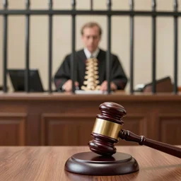 neck vertebrae behind bars in the courtroom getting sued, judge with gavel, high detail, realistic