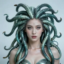 a real portrait photo of the mythological medusa, award winning, shallow focus