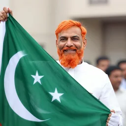 of arvind kejriwal with pakistani flag and looking very happy