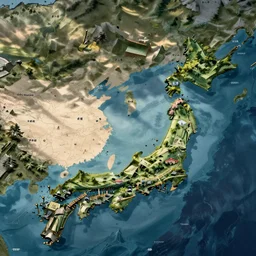 the map of japan containing the plan of the japanese to invade china by greg rutkowski
