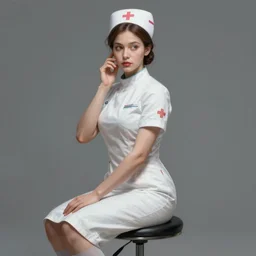portrait of a nurse on a stool, expressive pose, futuristic, highly detailed, digital painting, artstation, concept art, smooth, sharp focus, by gil caravaggio