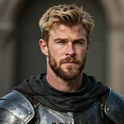 portrait medieval knight'short beard'' short blonde hair'greg rutkowski tony sart chris hemsworth trending artstation realistic detailed