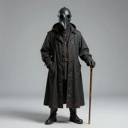 Plague doctor with traditional beak mask and with her cane in hand
