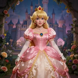 portrait of real life princess peach, very large bosum, mystical castle with flowers, by charlotte grimm, studio light, detailed face, canon eos c 3 0 0, ƒ 1. 8, 3 5 mm, 8 k, medium - format print, half body shot