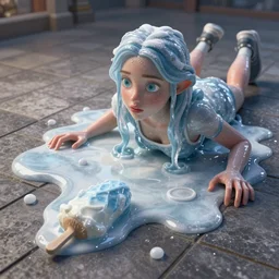 3 d expressive woman made out of ice cream is melting on a tiled floor, octane smooth masterpiece, highly detailed dino valls wayne barlowe machiej kuciara, dramatic lighting, medium shot, low angle, uhd 8 k, sharp focus