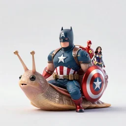 a muscled anthropomorphic snail with dressed as captain america, batman, the flash, captain marvel, wonder woman, a superhero. by artgerm, greg rutkowski, alphonse mucha