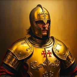jair bolsonaro as a crusader knight in a shining golden medieval chestplate, oil over canvas, art of the renaissance, highly detailed, by leonardo da vinci