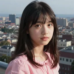 portrait of a girl in a pink dress by yusuke murata and masakazu katsura, artstation, highly - detailed, cgsociety, city in the background, detailed face