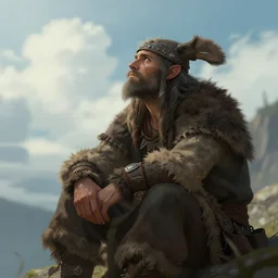 depressed barbarian guy looking at the sky to get some peace, high fantasy, detailed, sharp focus, smooth, digital illustration, by rossdraws, franzzeta, artgerm