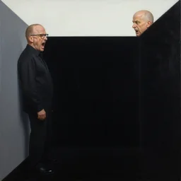 black phil hale painting of a black void with saul goodman screaming in the corner, void, blackness