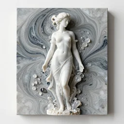 3 d abstract art noveau beautiful female sculpture, liquid marbling acrylic paint, white mineral quartz and crystals, octane render, 8 k, wlop, tooth wu, greg rutkowski, beeple