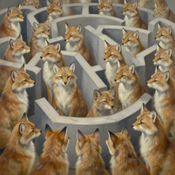an infinite maze of lynx fursonas, in the style of edgard maxence, lucien levy - dhurmer, jean delville, oil on canvas