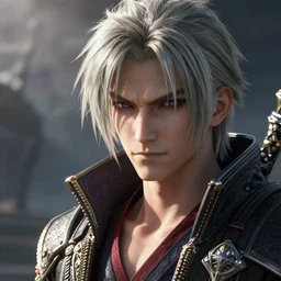Close-up screenshot of Vergil from Devil May Cry in Skyrim