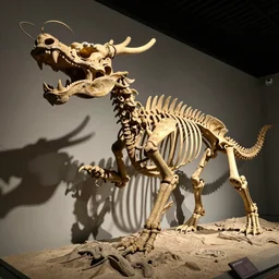 a fossilized Chinese dragon skeleton, museum photo