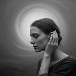 award winning photo of some nostalgia as andrei tarkovskij would depict it, she is 2 3, skinny and beautiful and listens to oathbreaker, she is deaf but lives out of time, black and white, the background has an immense gravitational pull, insanely detailed, closeup, foggy like in norwegian black metal aesthetic