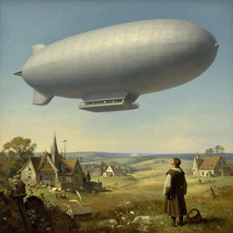 Medieval village on the plains, a villager looking up. The sky is completely covered to the horizon by an incredibly giant airship-like ship. Extremely high detail, realistic, medieval fantasy art, masterpiece, Arthur Rackham art, art by Boris Vallejo, Frank Frazetta.