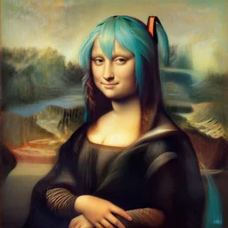 An oil painting by Leonardo Da Vinci of a Hatsune Miku, portrait