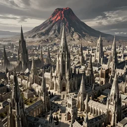 mordor as a city, highly detailed, sharp focus, skyline, vast, gothic, lord of the rings, mount doom, 4 k, fantasy