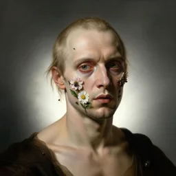 mutant man with a disturbing face flowers and insects by otto marseus van schriek rachel ruysch christian rex van minnen, dutch golden age, dramatic lighting, backlight, xf iq 4, 1 5 0 mp, 5 0 mm, f 1. 4, iso 2 0 0, 1 / 1 6 0 s, natural light, adobe photoshop