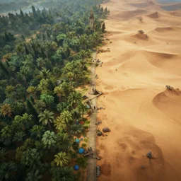 a fantasy realm split down the middle with a forest on one side and a desert on the other, fantasy concept art, rendered in unreal engine, highly detailed, cinematic lighting, intricate, fantastical, video game cinematic, trending on artstation