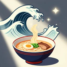 a ramen doing a japanese wave, vector